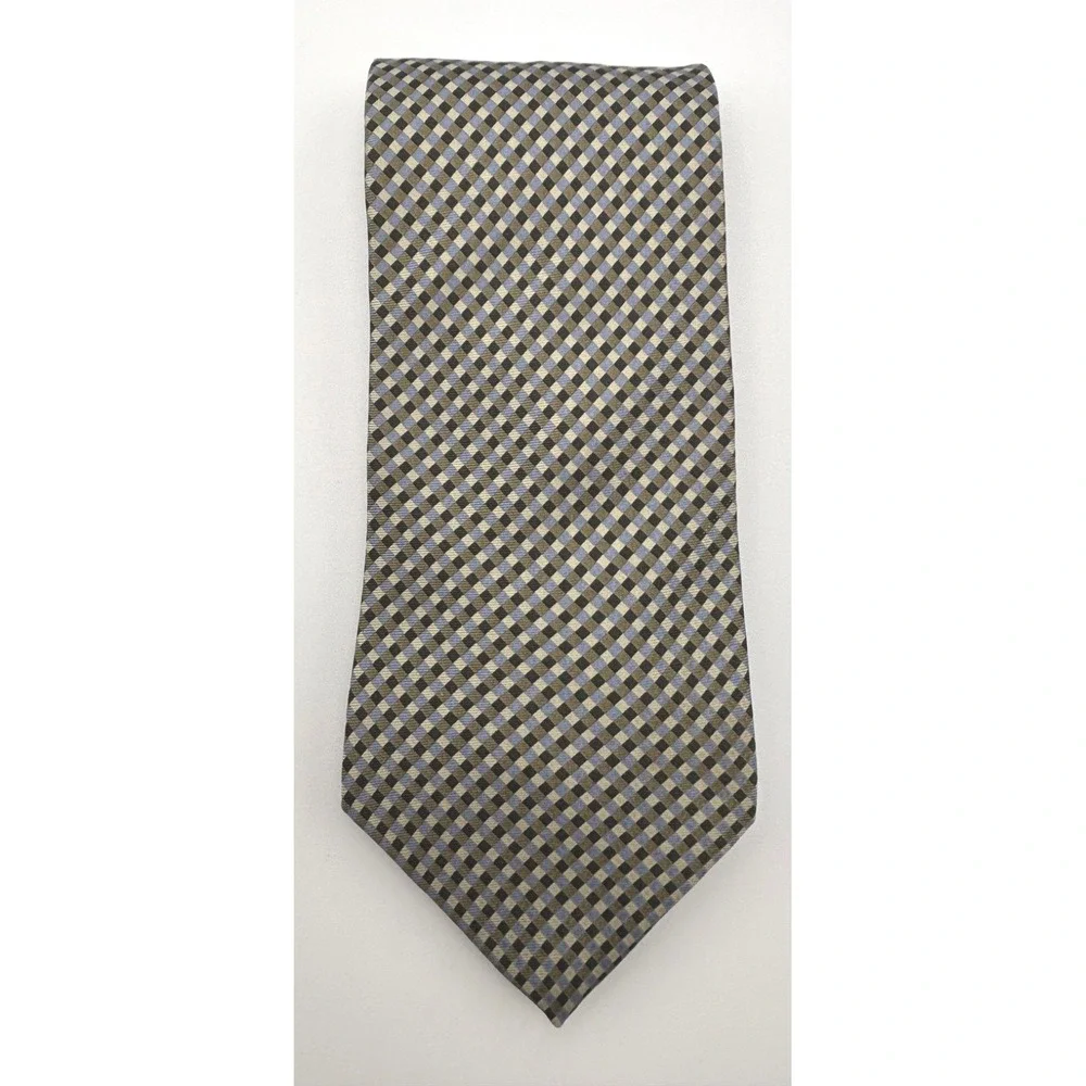 Tommy Hilfiger Mens Silk Tie Blue Gold Black Checkered Made in USA WPL 2831